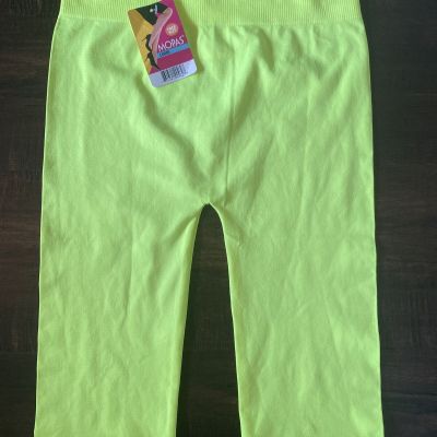 Neon Yellow Clothes Effect Biker Knee Length Shorts Spandex Yoga Leggings 80s